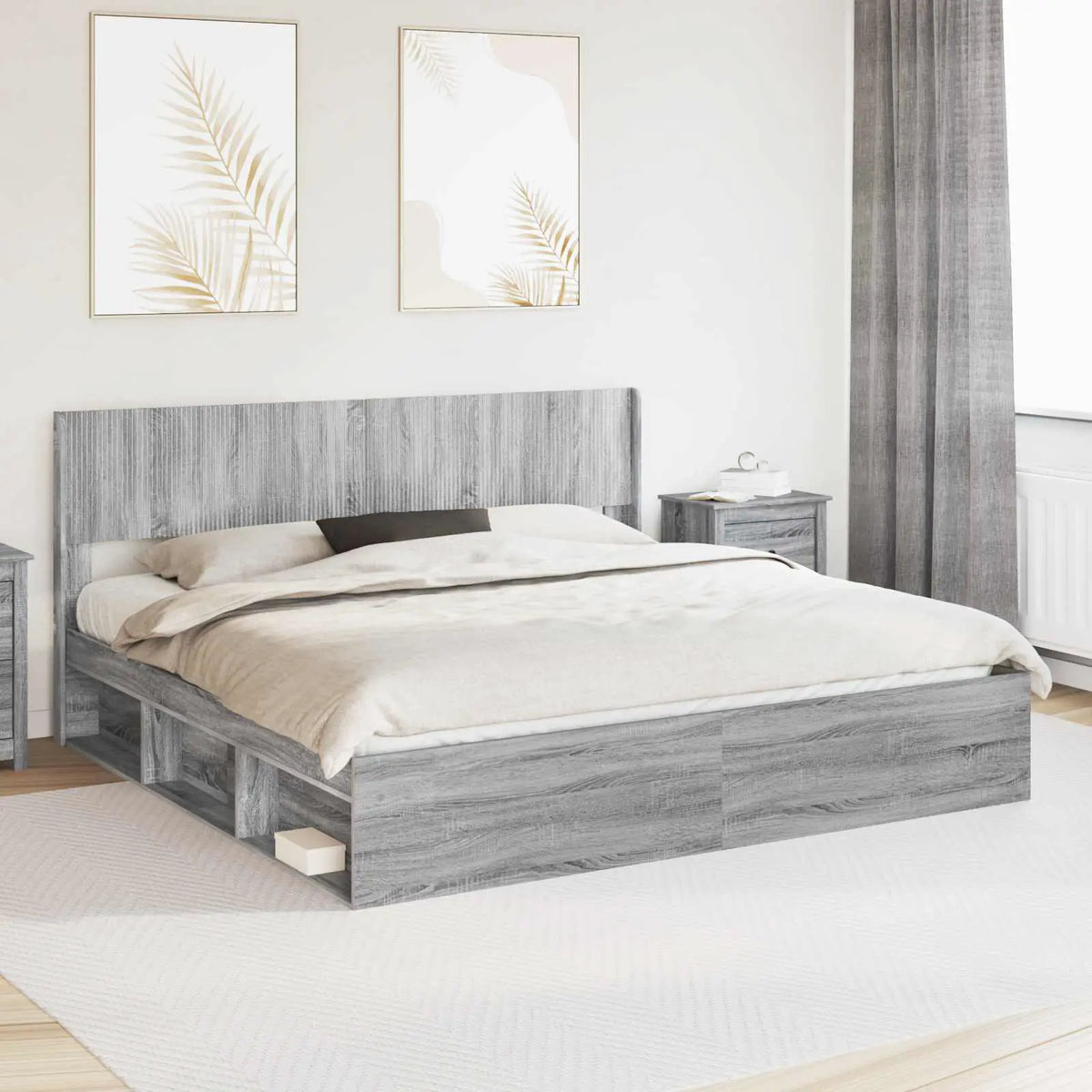 vidaXL Bed Frame with Storage and Headboard White 200 x 200 cm - from vidaXL
