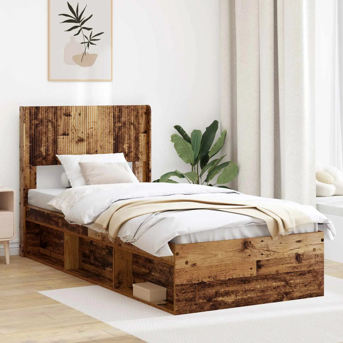 vidaXL Bed Frame with Storage and Headboard White 200 x 200 cm - from vidaXL