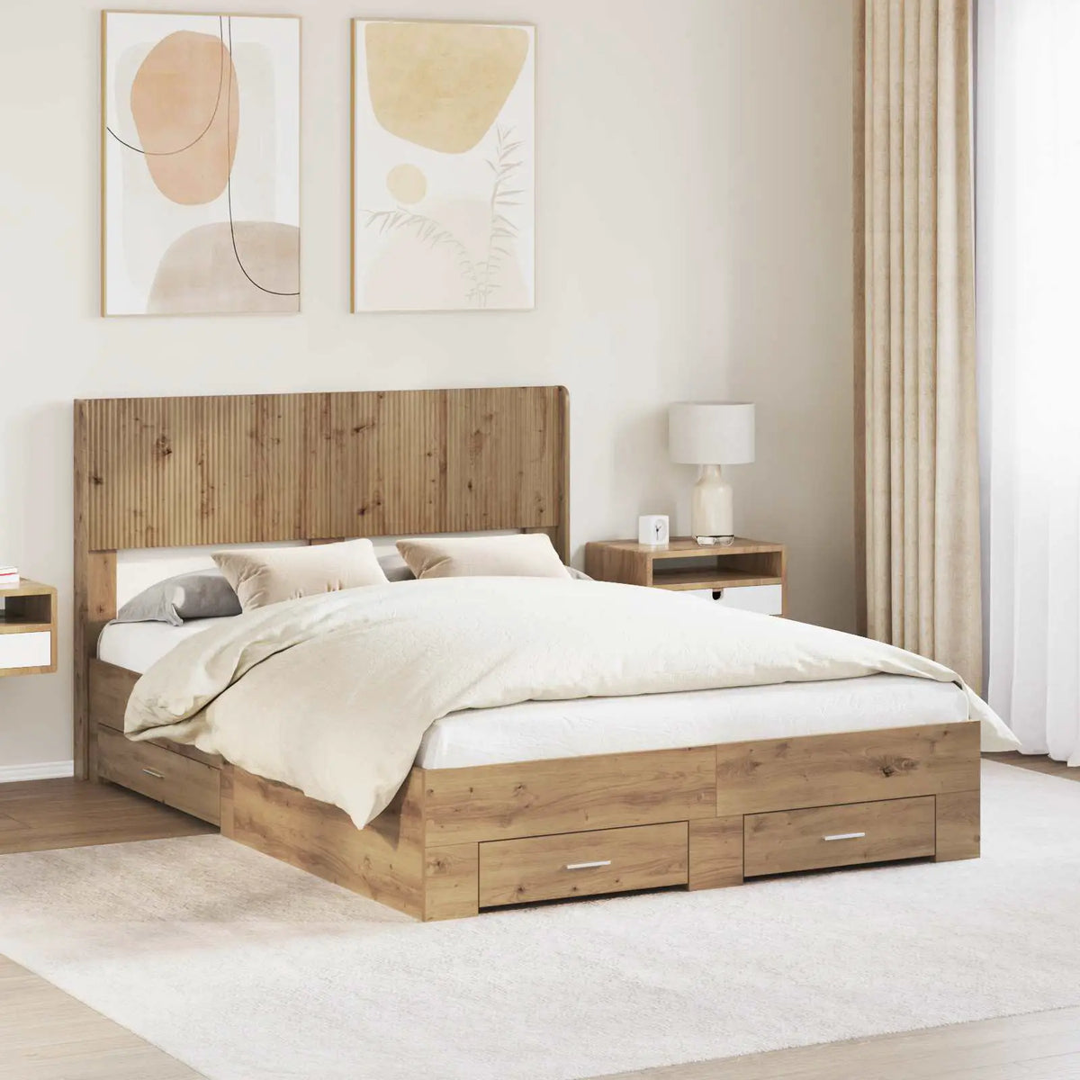 vidaXL Bed Frame with Storage and Headboard White Engineered Wood - from vidaXL
