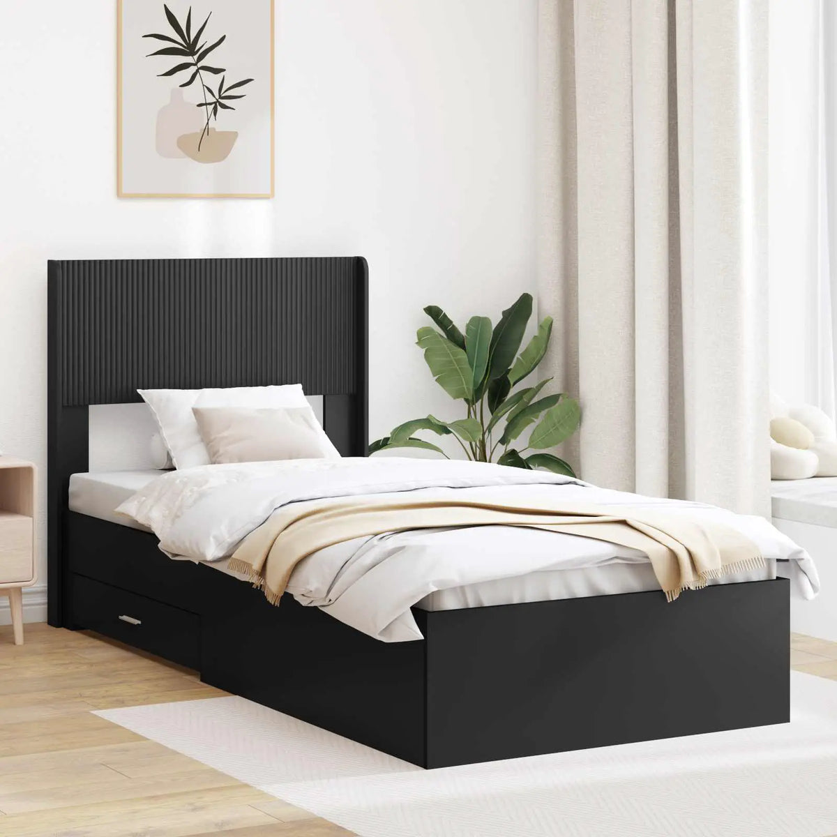 vidaXL Bed Frame with Storage and Headboard White Engineered Wood - from vidaXL