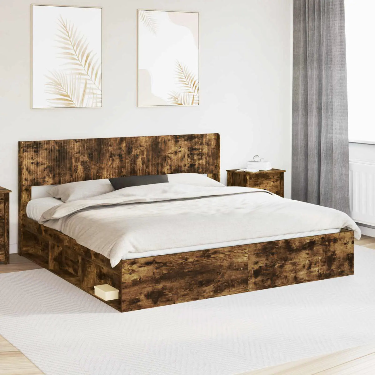 vidaXL Bed Frame with Storage and Headboard White 200 x 200 cm - from vidaXL