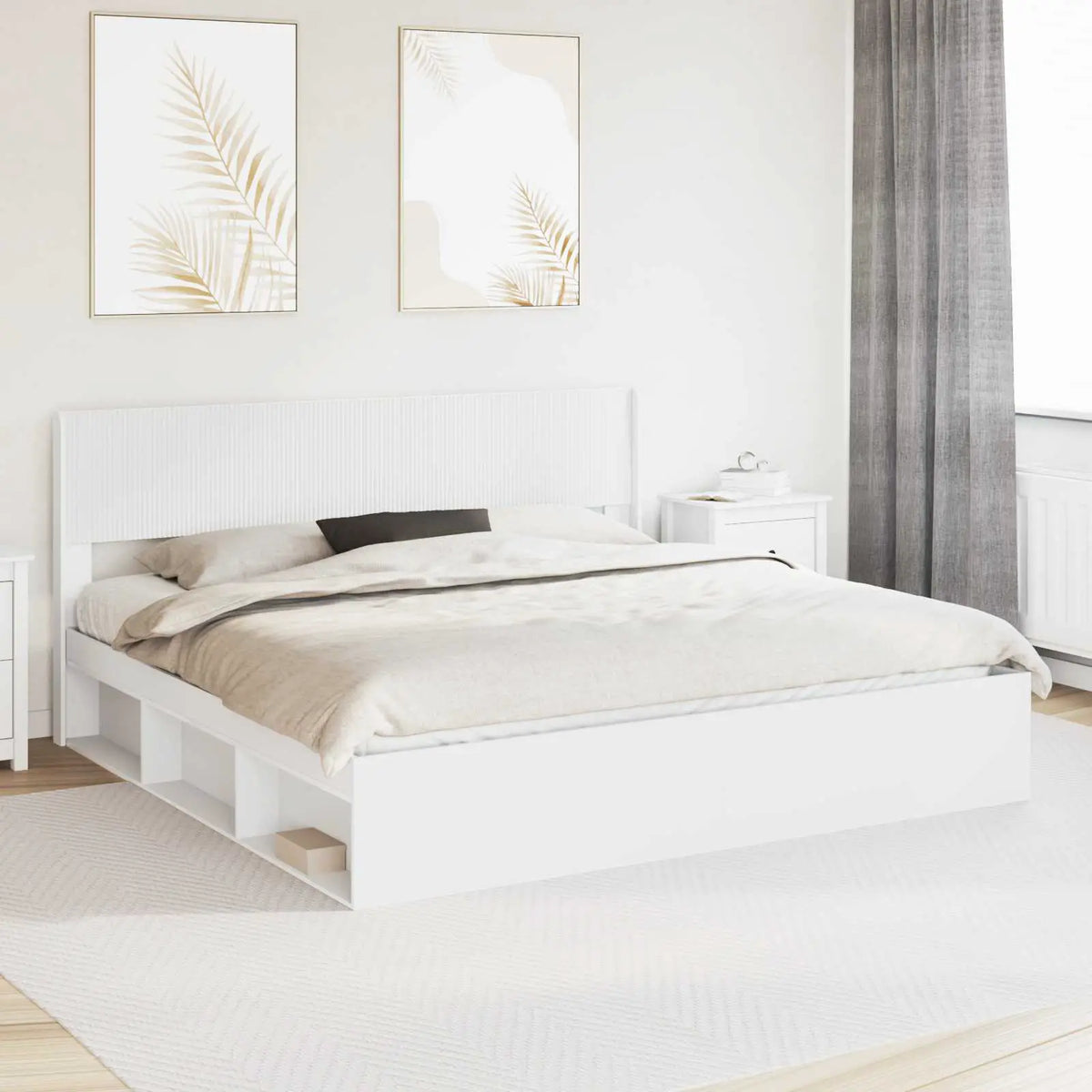 vidaXL Bed Frame with Storage and Headboard White 200 x 200 cm - from vidaXL