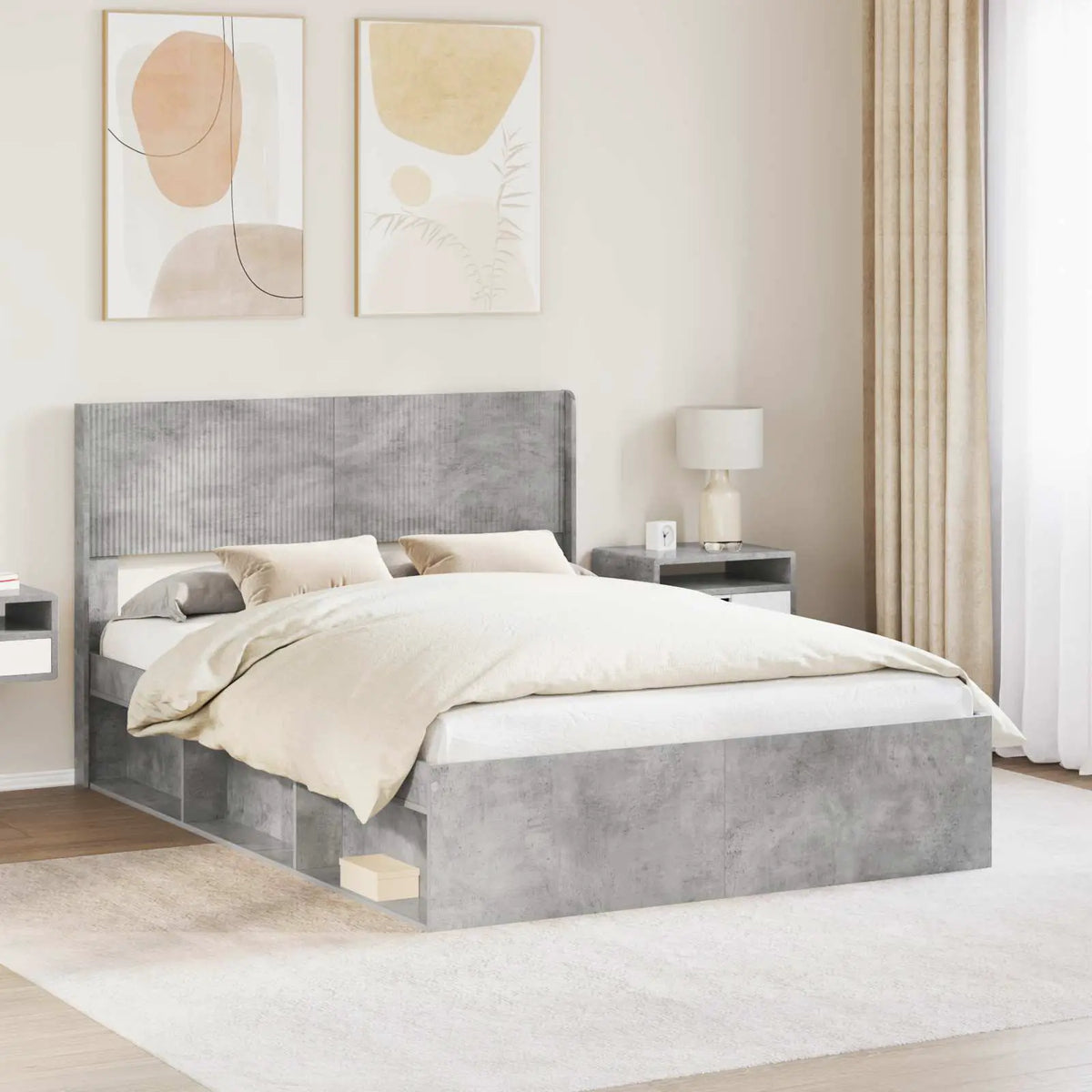 vidaXL Bed Frame with Storage and Headboard White 200 x 200 cm - from vidaXL