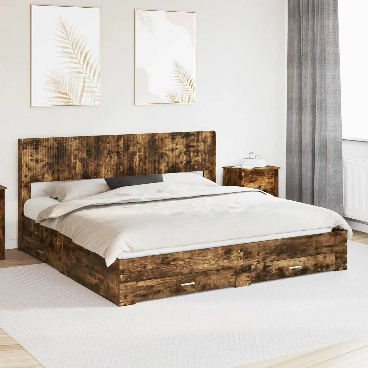 vidaXL Bed Frame with Storage and Headboard White Engineered Wood - from vidaXL