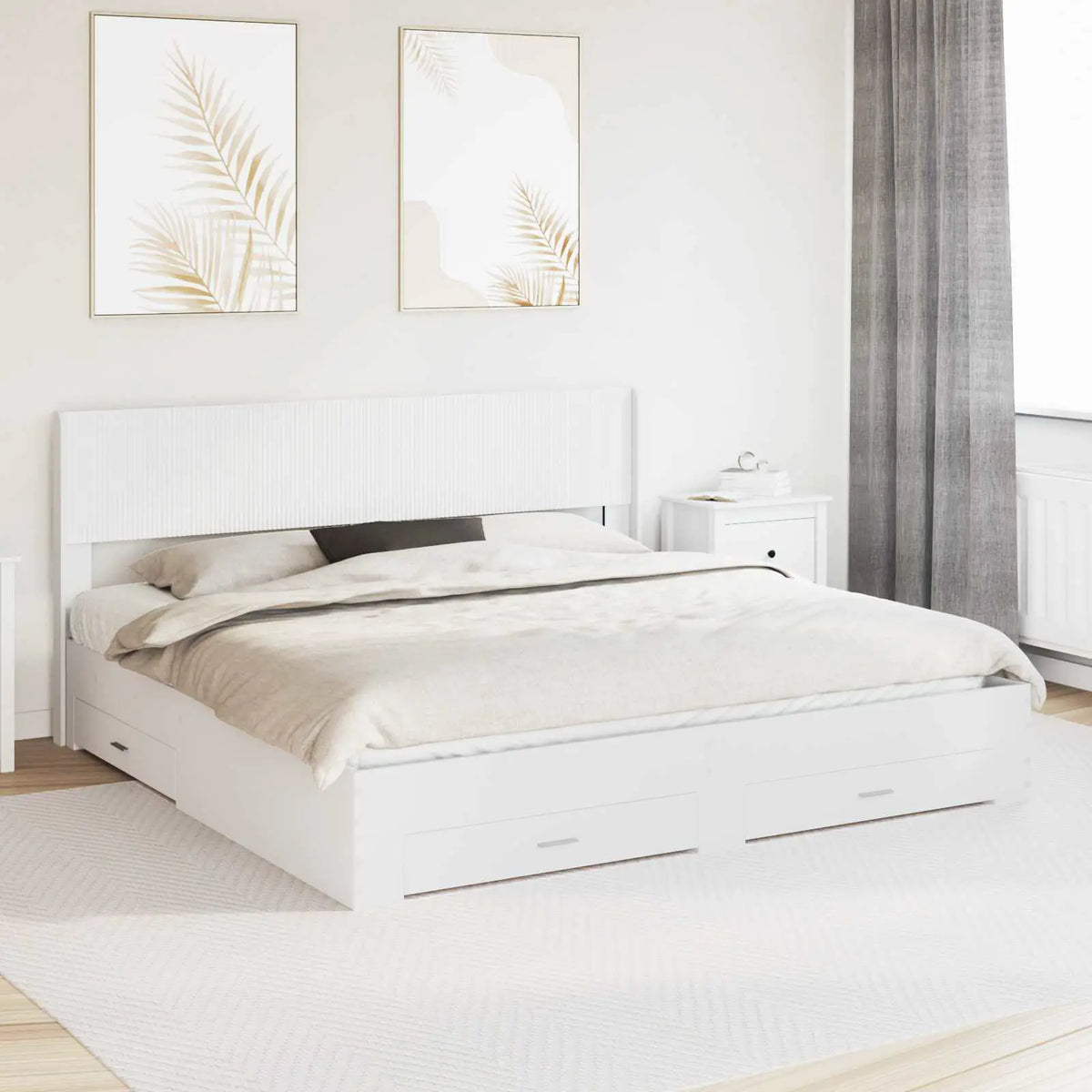 vidaXL Bed Frame with Storage and Headboard White Engineered Wood - from vidaXL