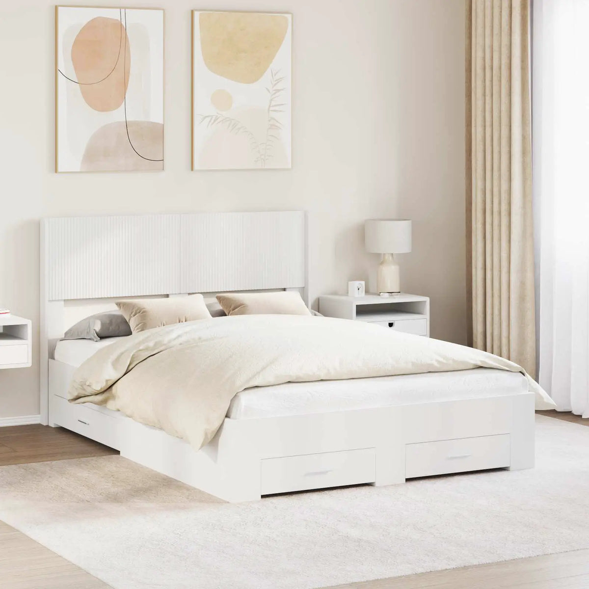 vidaXL Bed Frame with Storage and Headboard White Engineered Wood - from vidaXL