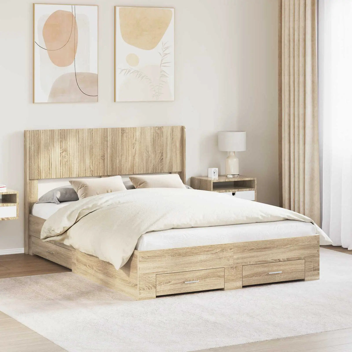 vidaXL Bed Frame with Storage and Headboard White Engineered Wood - from vidaXL