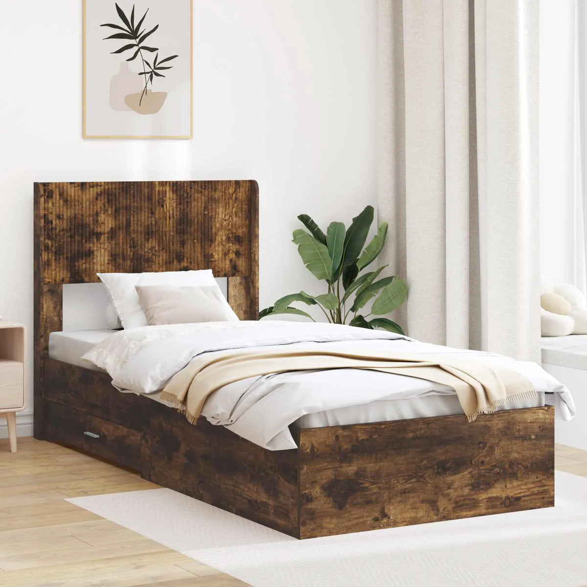 vidaXL Bed Frame with Storage and Headboard White Engineered Wood - from vidaXL