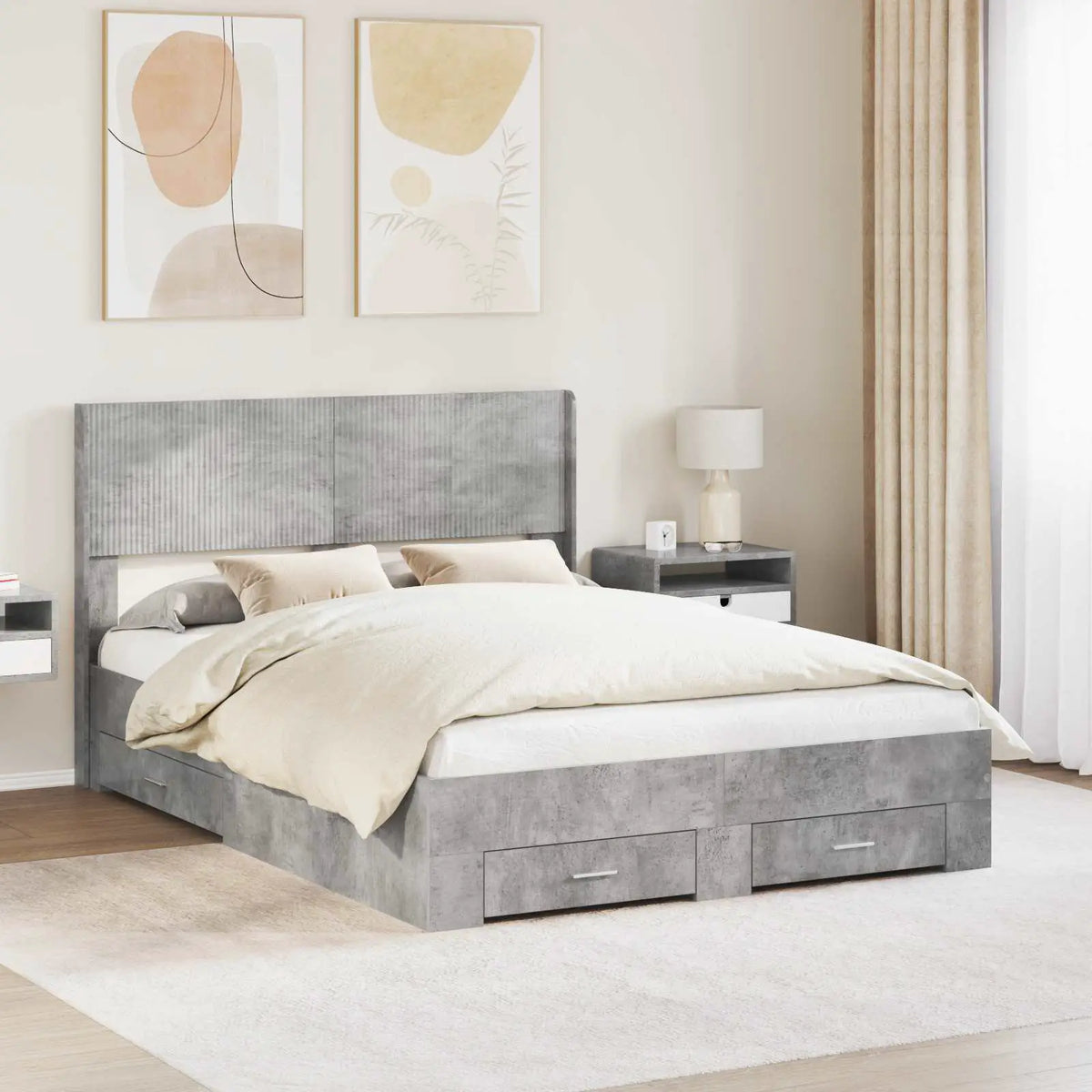vidaXL Bed Frame with Storage and Headboard White Engineered Wood - from vidaXL