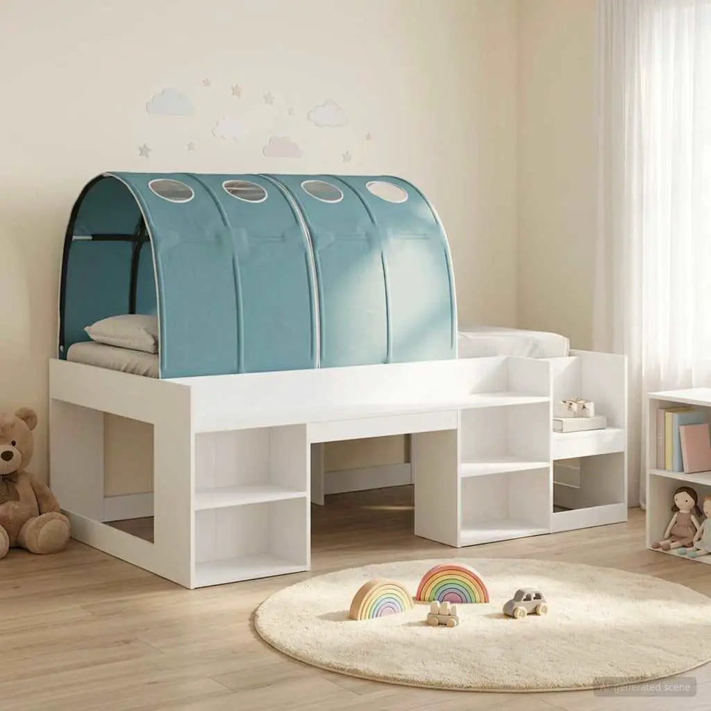 vidaXL Bed Frame with Tunnel with Shelf 3 pcs White and Light Blue - from vidaXL