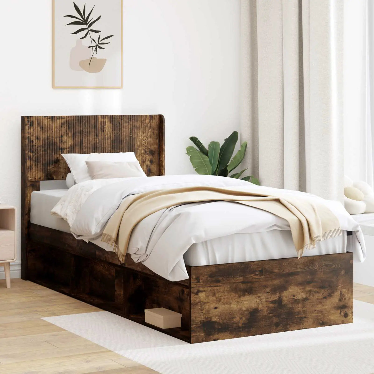 vidaXL Bed Frame with Storage and Headboard White 200 x 200 cm - from vidaXL