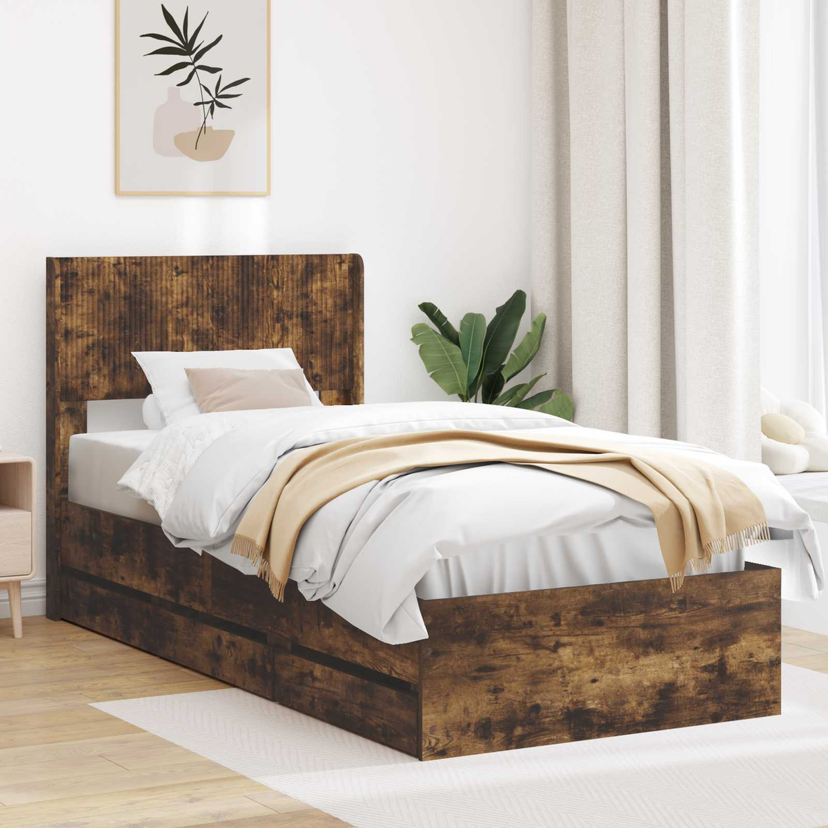 vidaXL Bed Frame with Storage and Headboard White Engineered Wood - from vidaXL