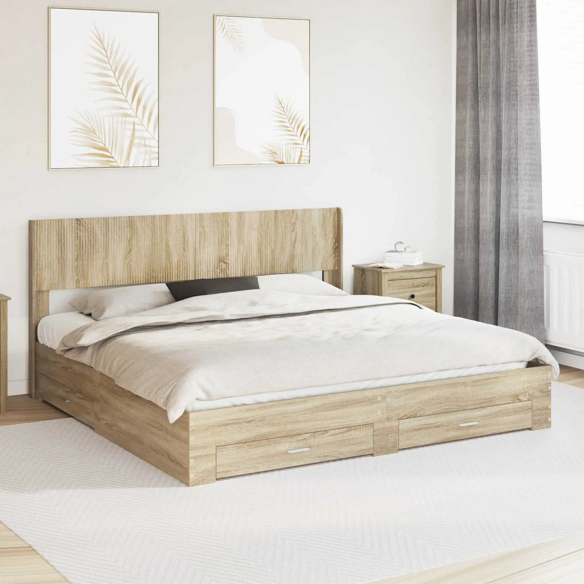 vidaXL Bed Frame with Storage and Headboard White Engineered Wood - from vidaXL