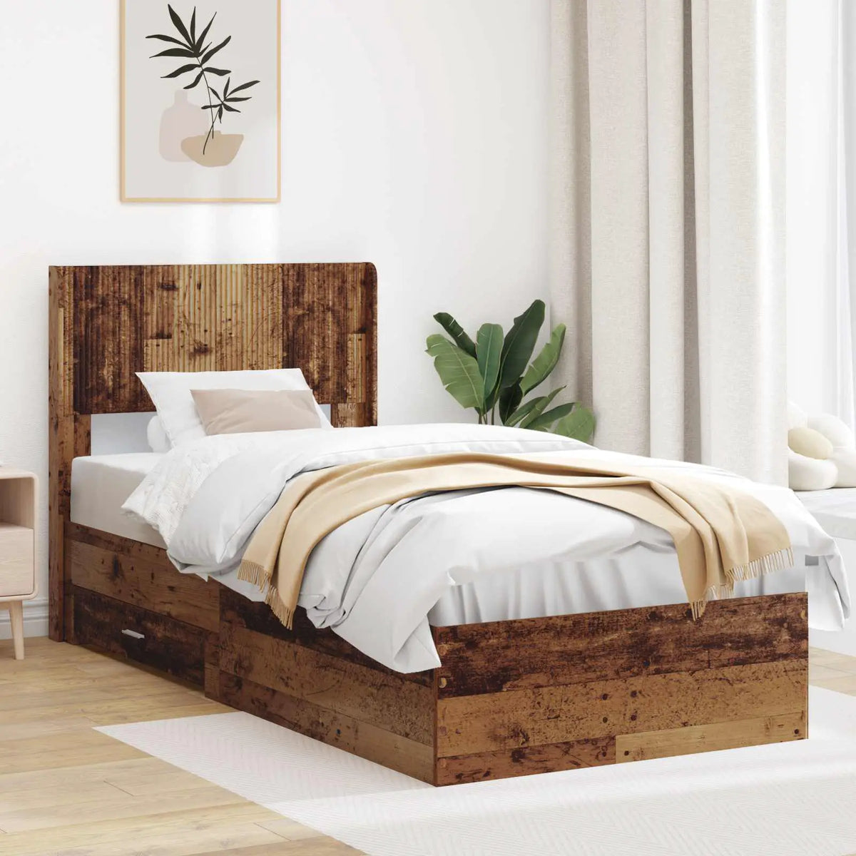 vidaXL Bed Frame with Storage and Headboard White Engineered Wood - from vidaXL