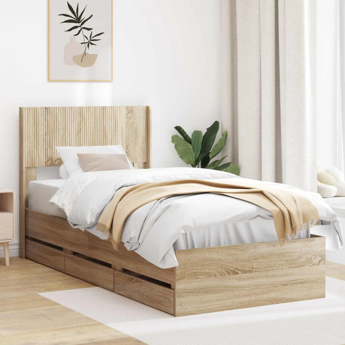 vidaXL Bed Frame with Storage and Headboard White Engineered Wood - from vidaXL