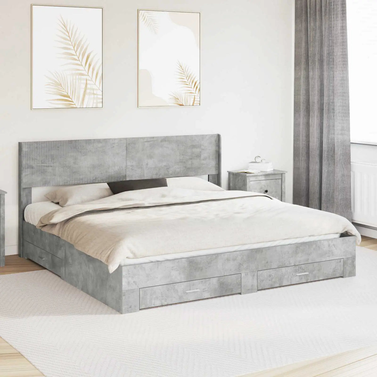 vidaXL Bed Frame with Storage and Headboard White Engineered Wood - from vidaXL