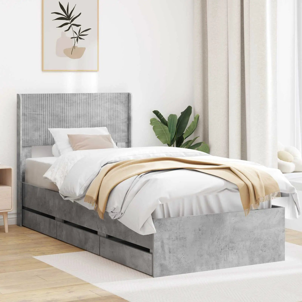 vidaXL Bed Frame with Storage and Headboard White Engineered Wood - from vidaXL
