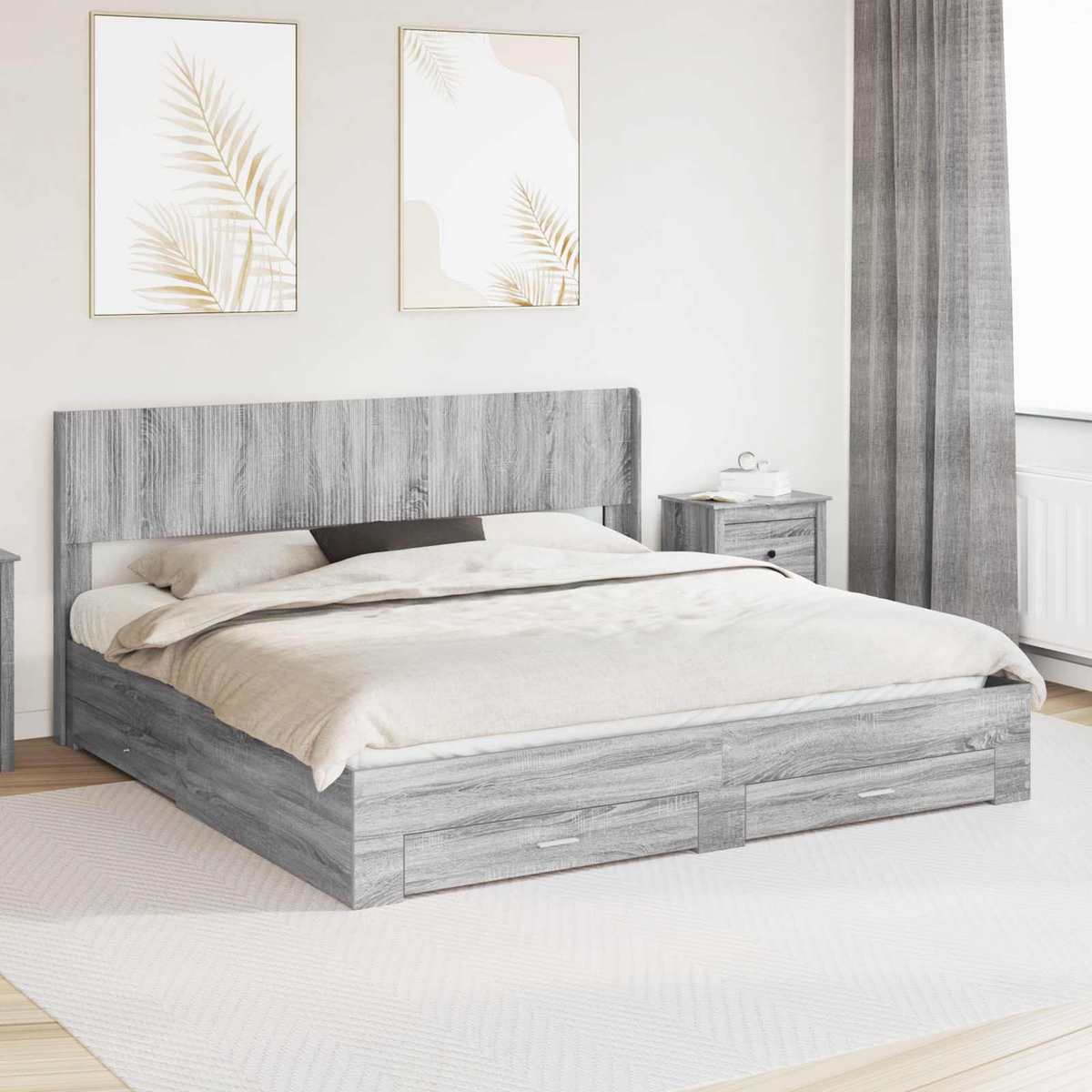 vidaXL Bed Frame with Storage and Headboard White Engineered Wood - from vidaXL