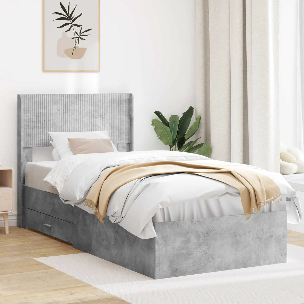 vidaXL Bed Frame with Storage and Headboard White Engineered Wood - from vidaXL