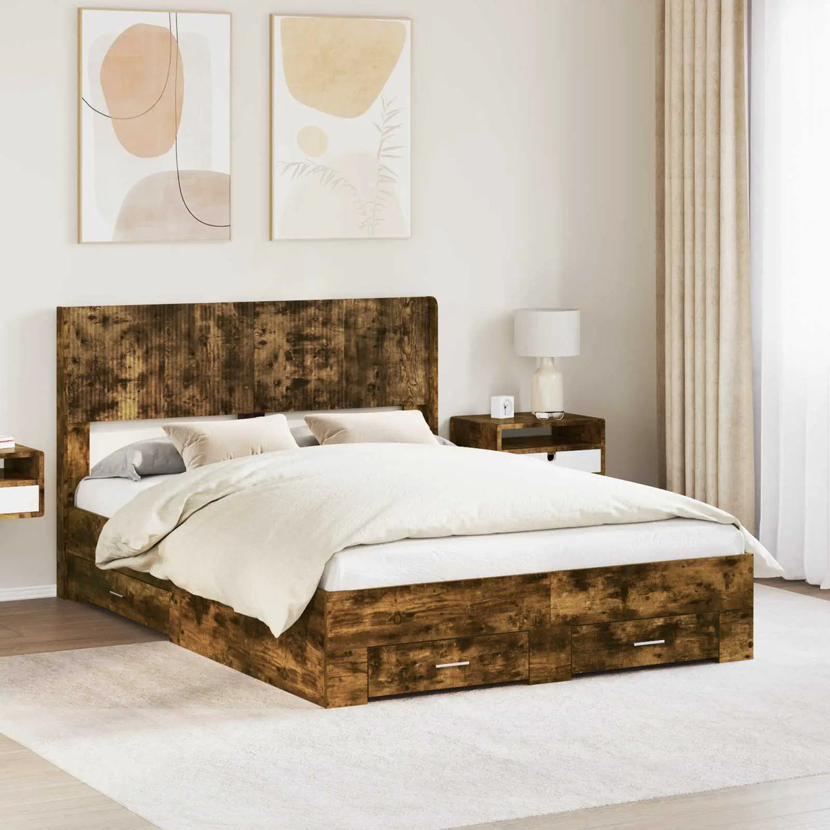 vidaXL Bed Frame with Storage and Headboard White Engineered Wood - from vidaXL