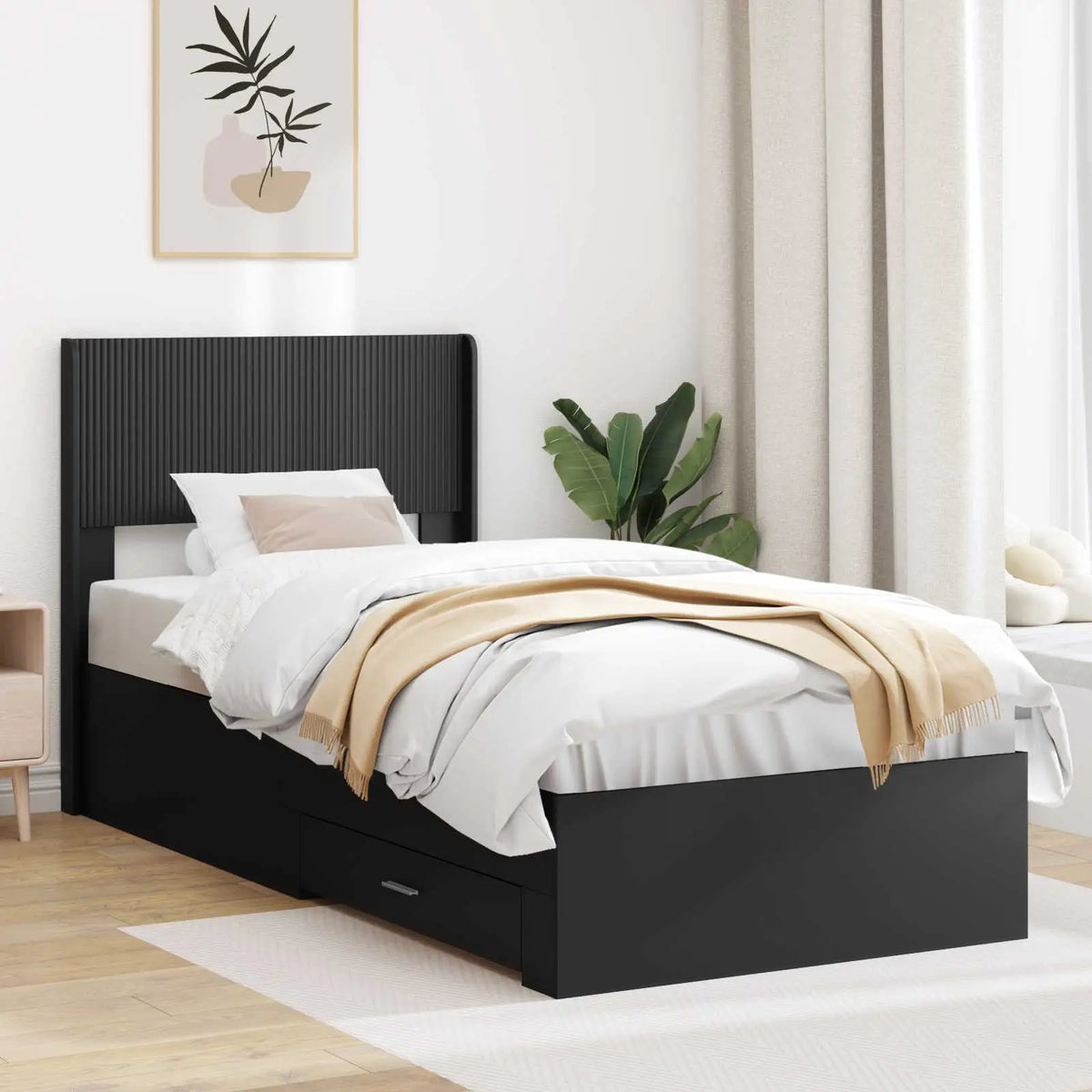 vidaXL Bed Frame with Storage and Headboard White Engineered Wood - from vidaXL