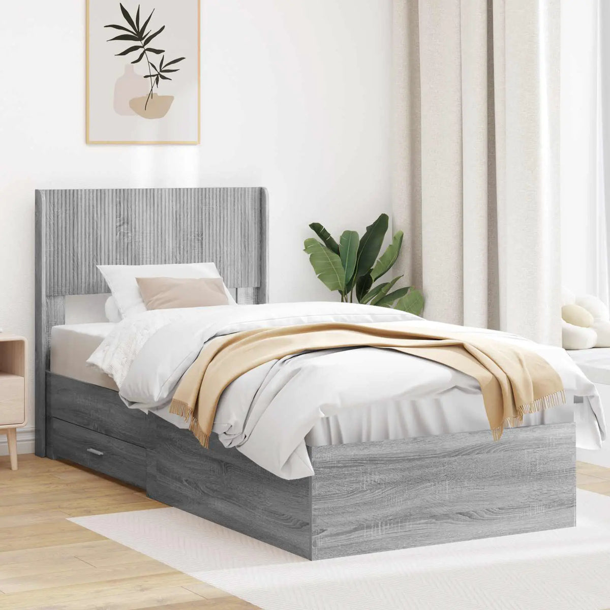 vidaXL Bed Frame with Storage and Headboard White Engineered Wood - from vidaXL