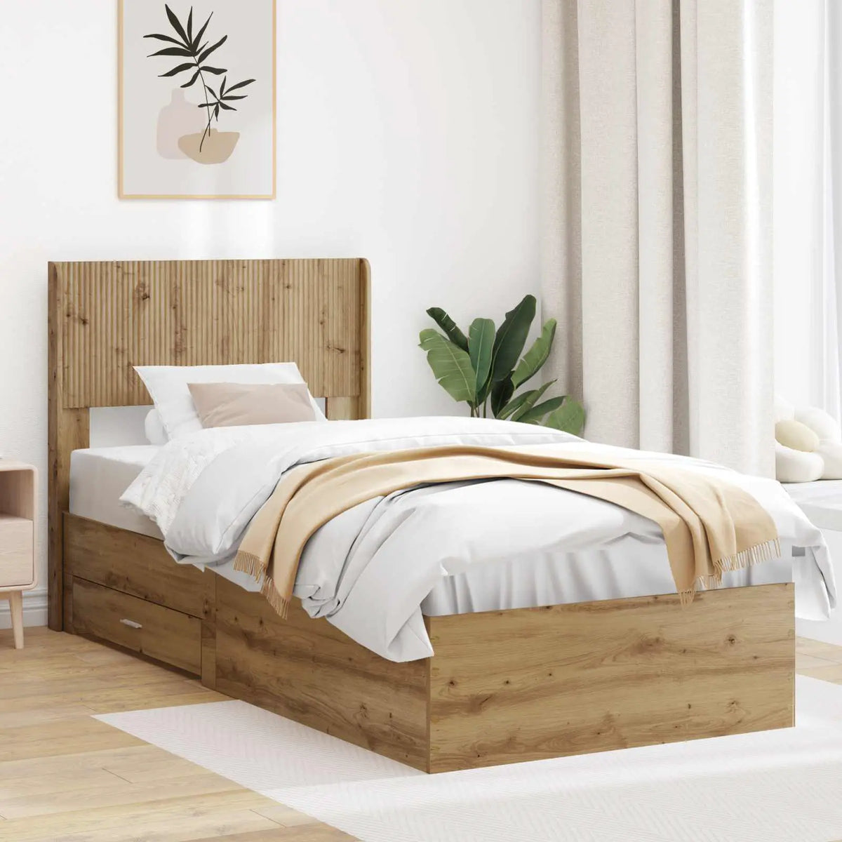 vidaXL Bed Frame with Storage and Headboard White Engineered Wood - from vidaXL