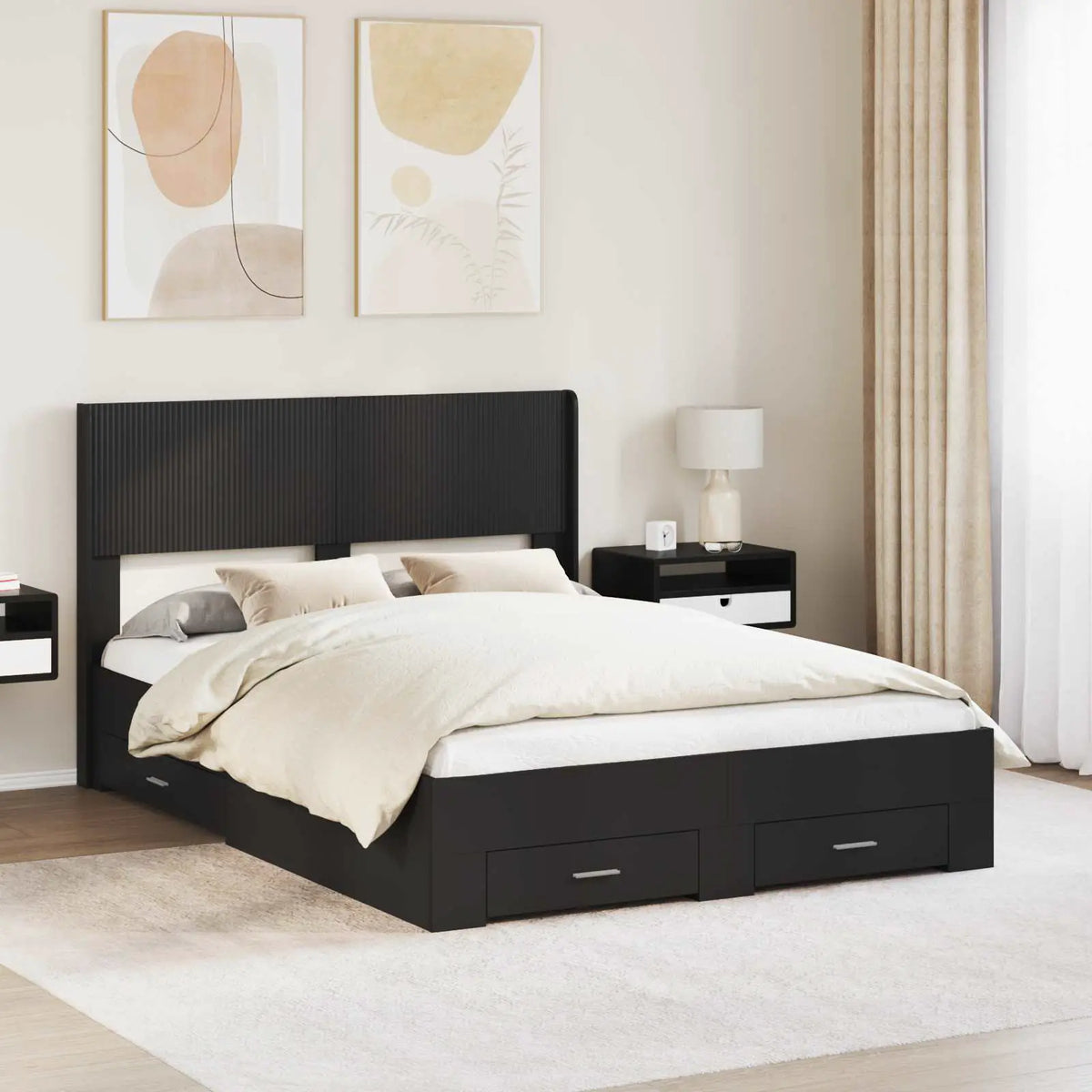 vidaXL Bed Frame with Storage and Headboard White Engineered Wood - from vidaXL