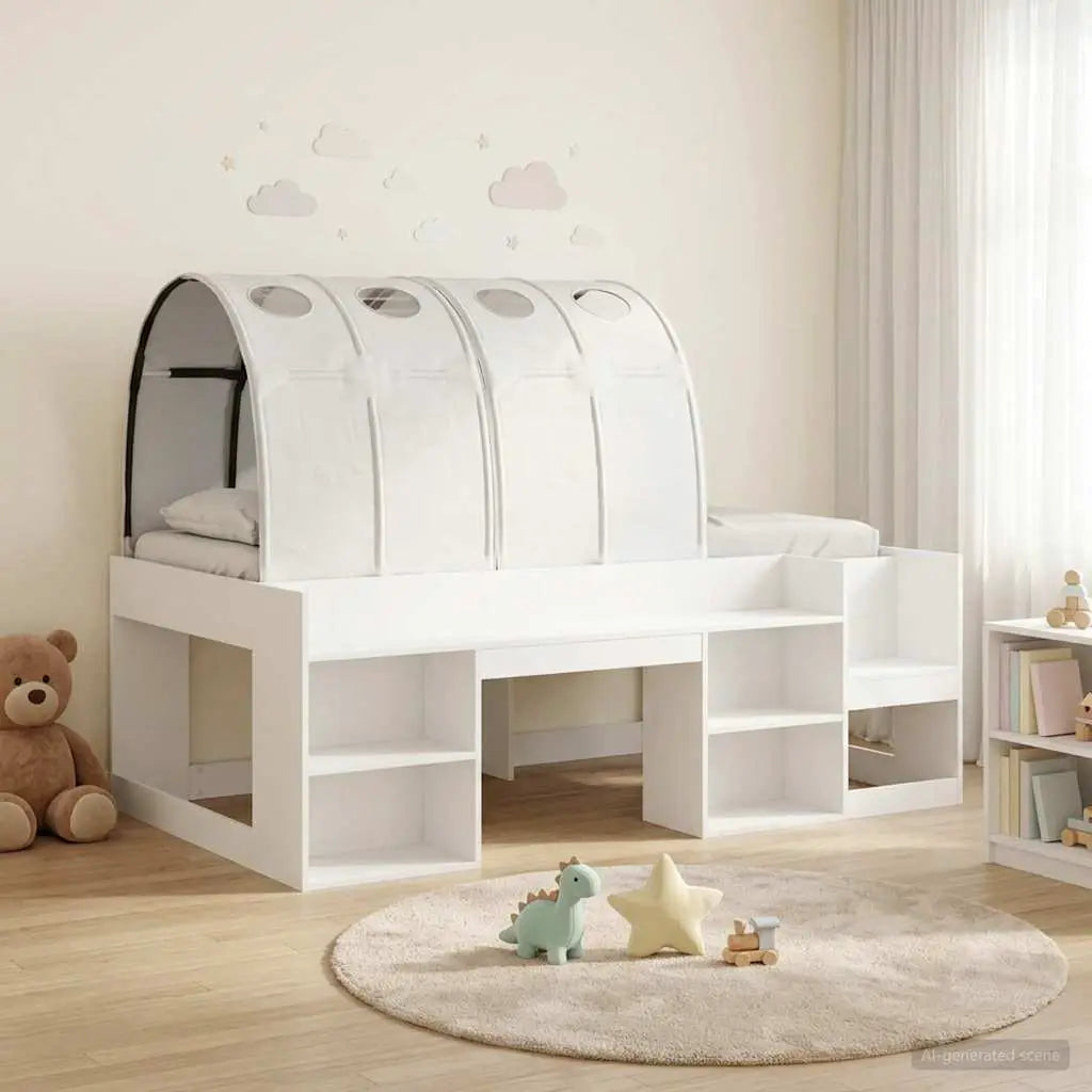 vidaXL Bed Frame with Tunnel with Shelf 3 pcs White and Light Blue - from vidaXL
