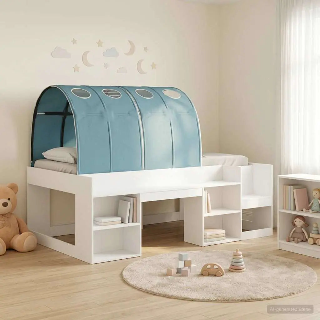 vidaXL Bed Frame with Tunnel with Shelf 3 pcs White and Light Blue - from vidaXL