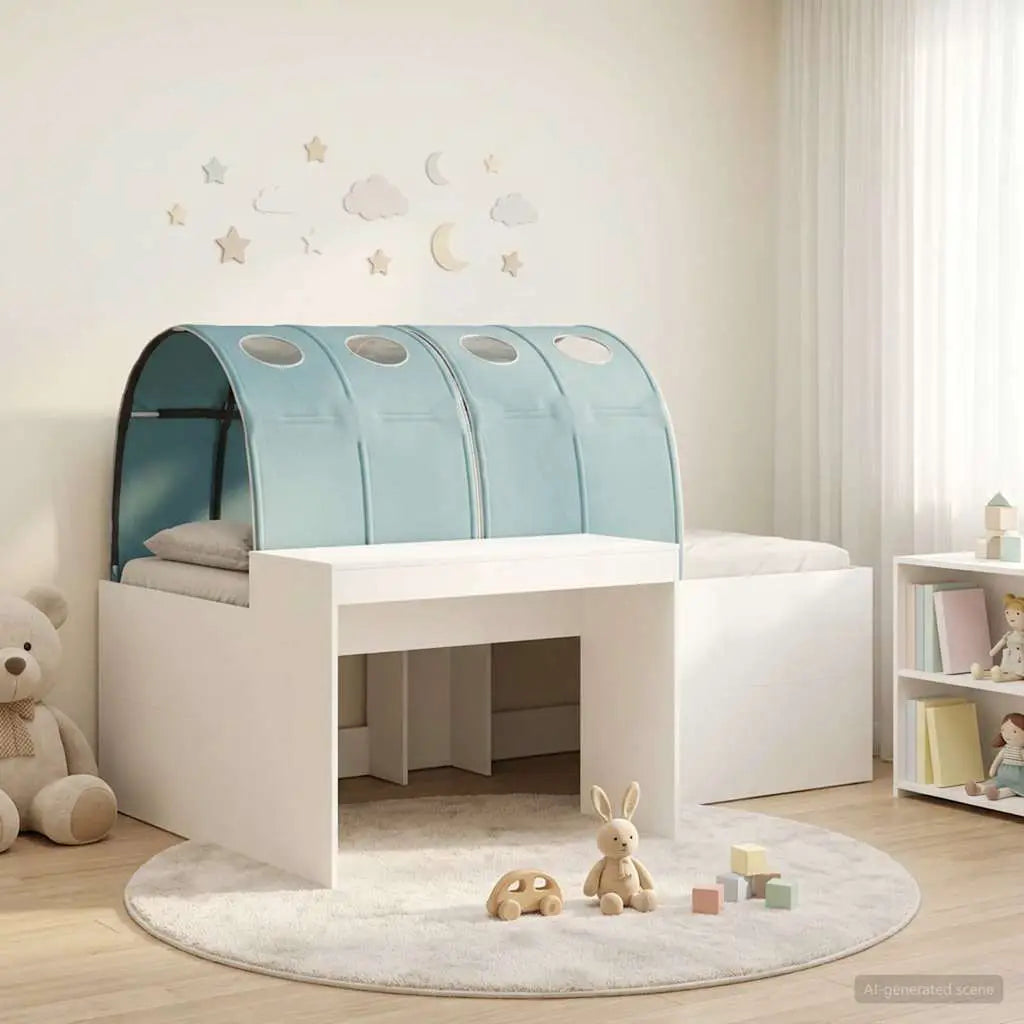 vidaXL Bed Frame with Tunnel with Shelf 3 pcs White and Light Blue - from vidaXL