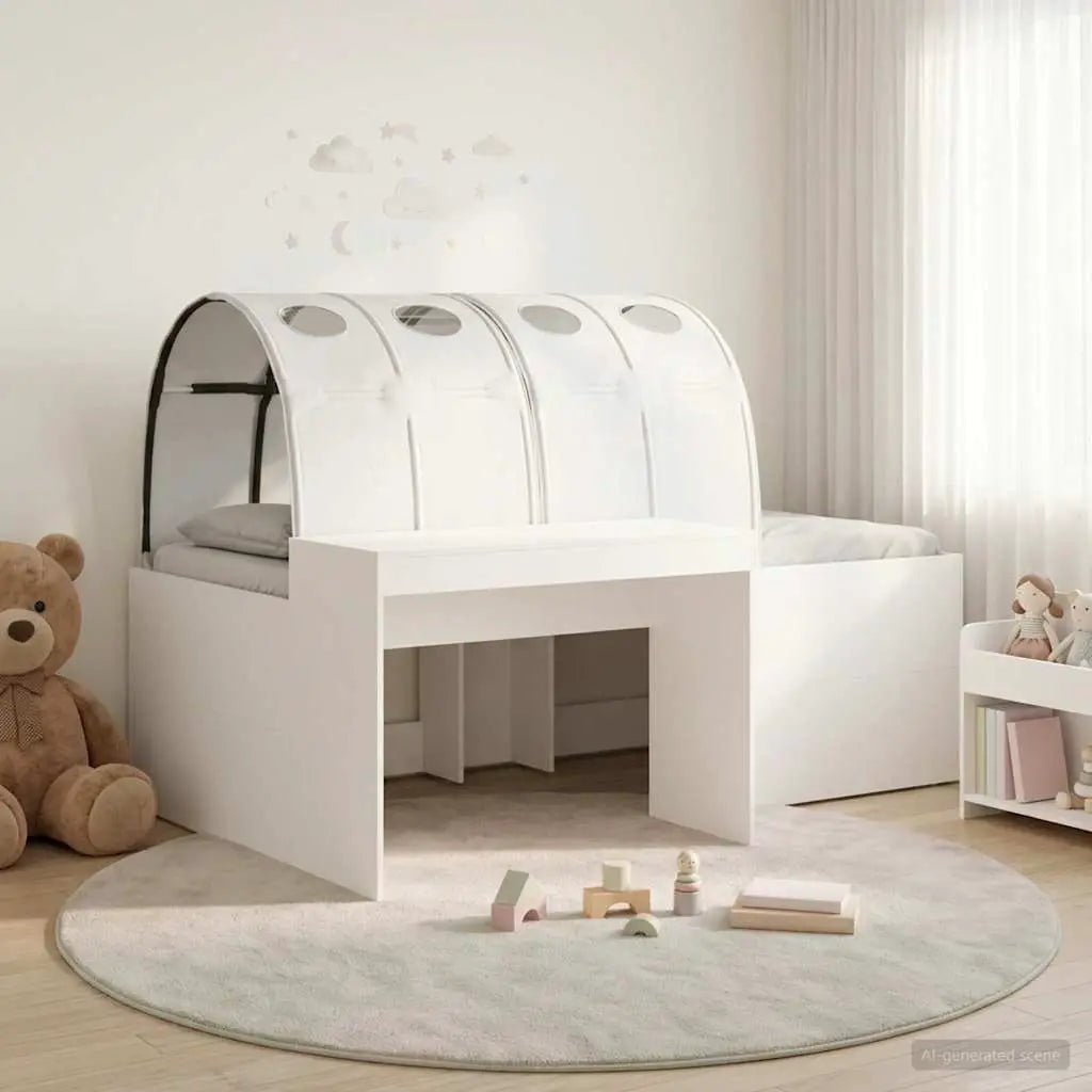 vidaXL Bed Frame with Tunnel with Shelf 3 pcs White and Light Blue - from vidaXL