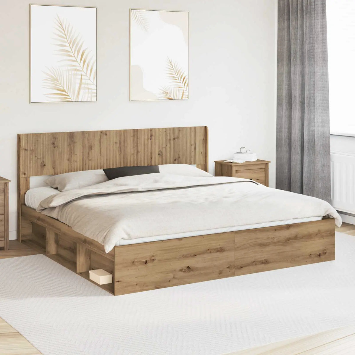 vidaXL Bed Frame with Storage and Headboard White 200 x 200 cm - from vidaXL
