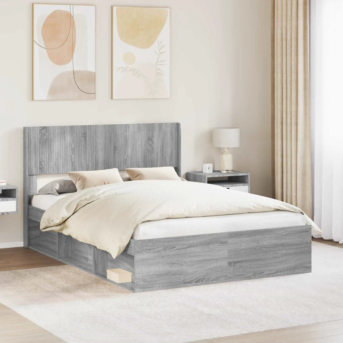vidaXL Bed Frame with Storage and Headboard White 200 x 200 cm - from vidaXL