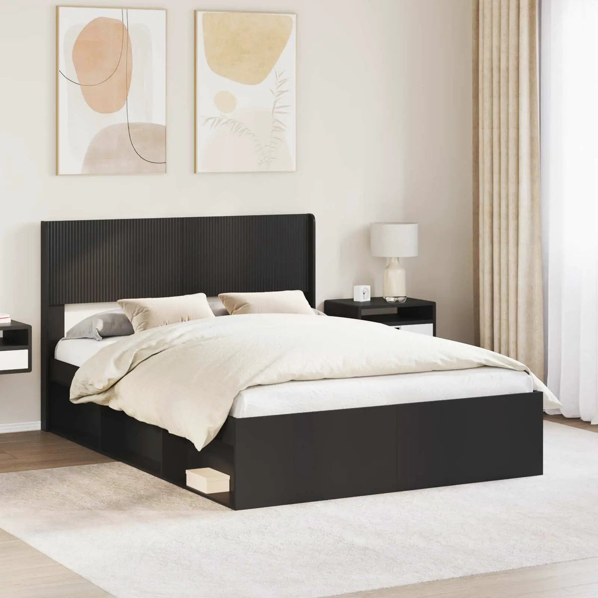 vidaXL Bed Frame with Storage and Headboard White 200 x 200 cm - from vidaXL