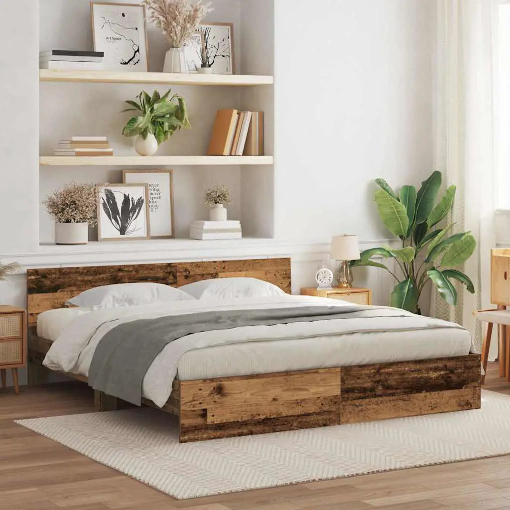 vidaXL Bed Frame with Headboard Old Wood 90 x 200 cm Engineered Wood - from vidaXL