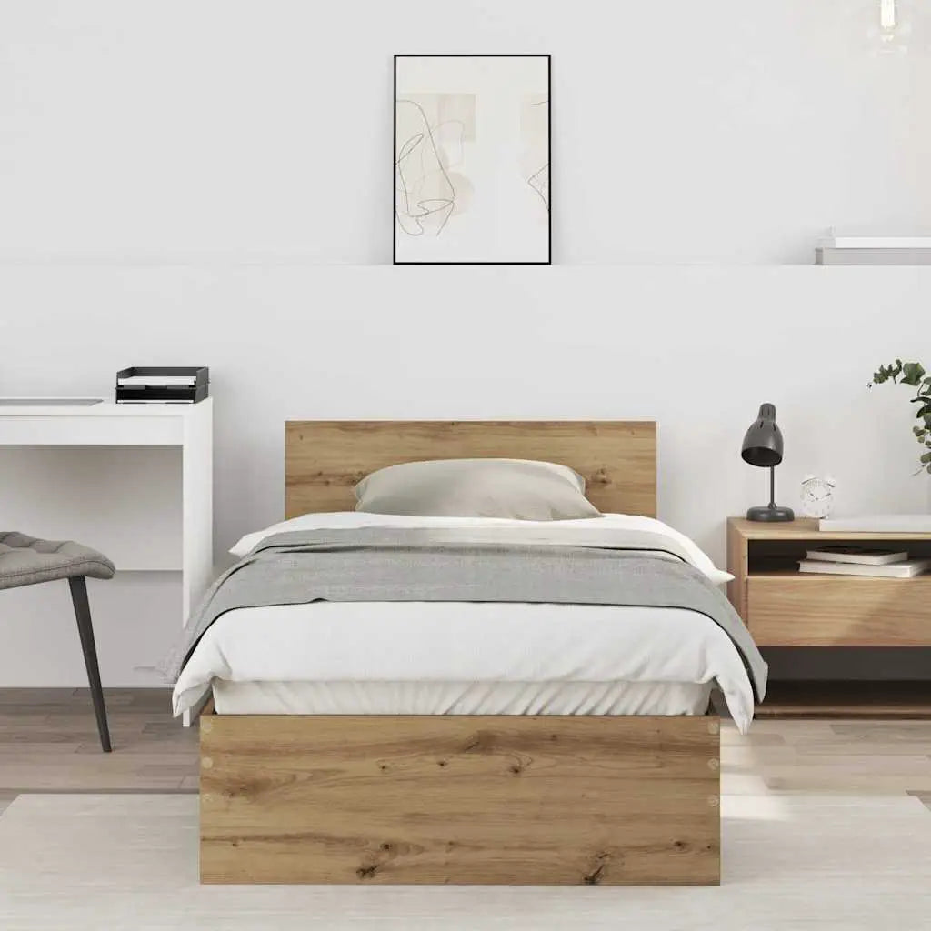 vidaXL Bed Frame with Headboard Old Wood 90 x 200 cm Engineered Wood - from vidaXL