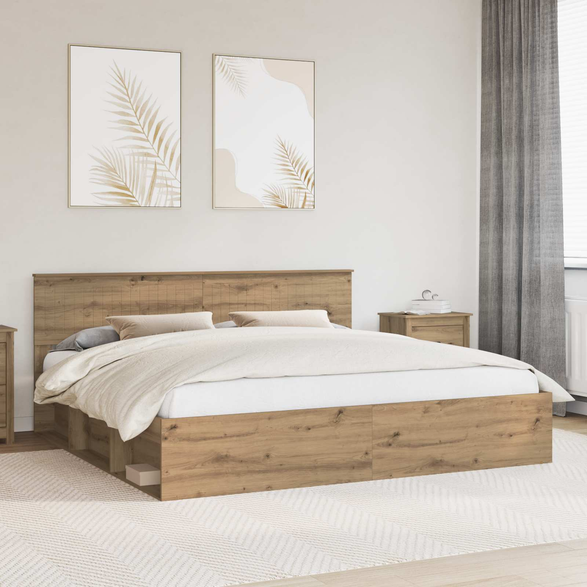 vidaXL Bed Frame with Headboard White 200 x 200 cm Solid Pine Wood - from vidaXL