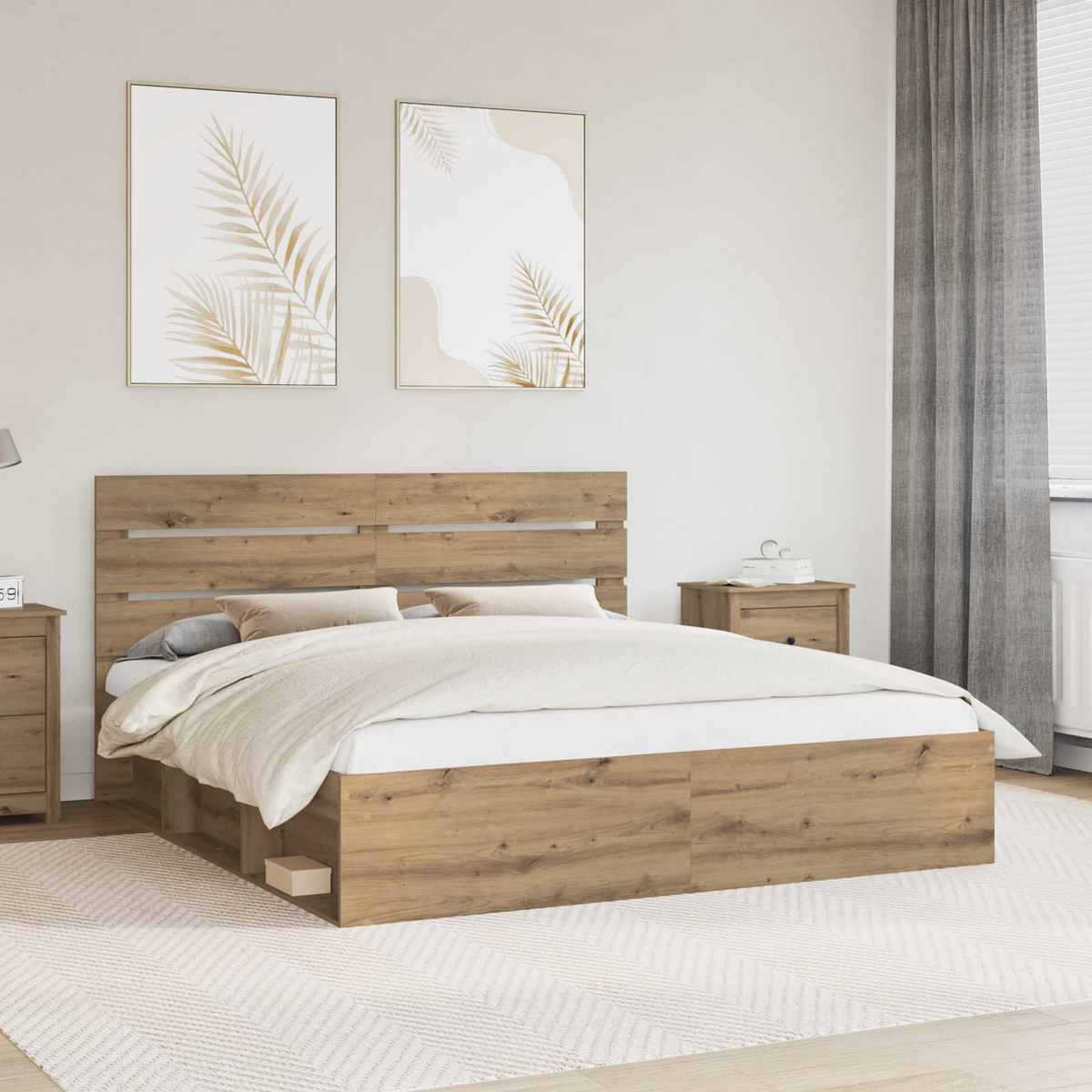 vidaXL Bed Frame with Headboard White 200 x 200 cm Solid Pine Wood - from vidaXL
