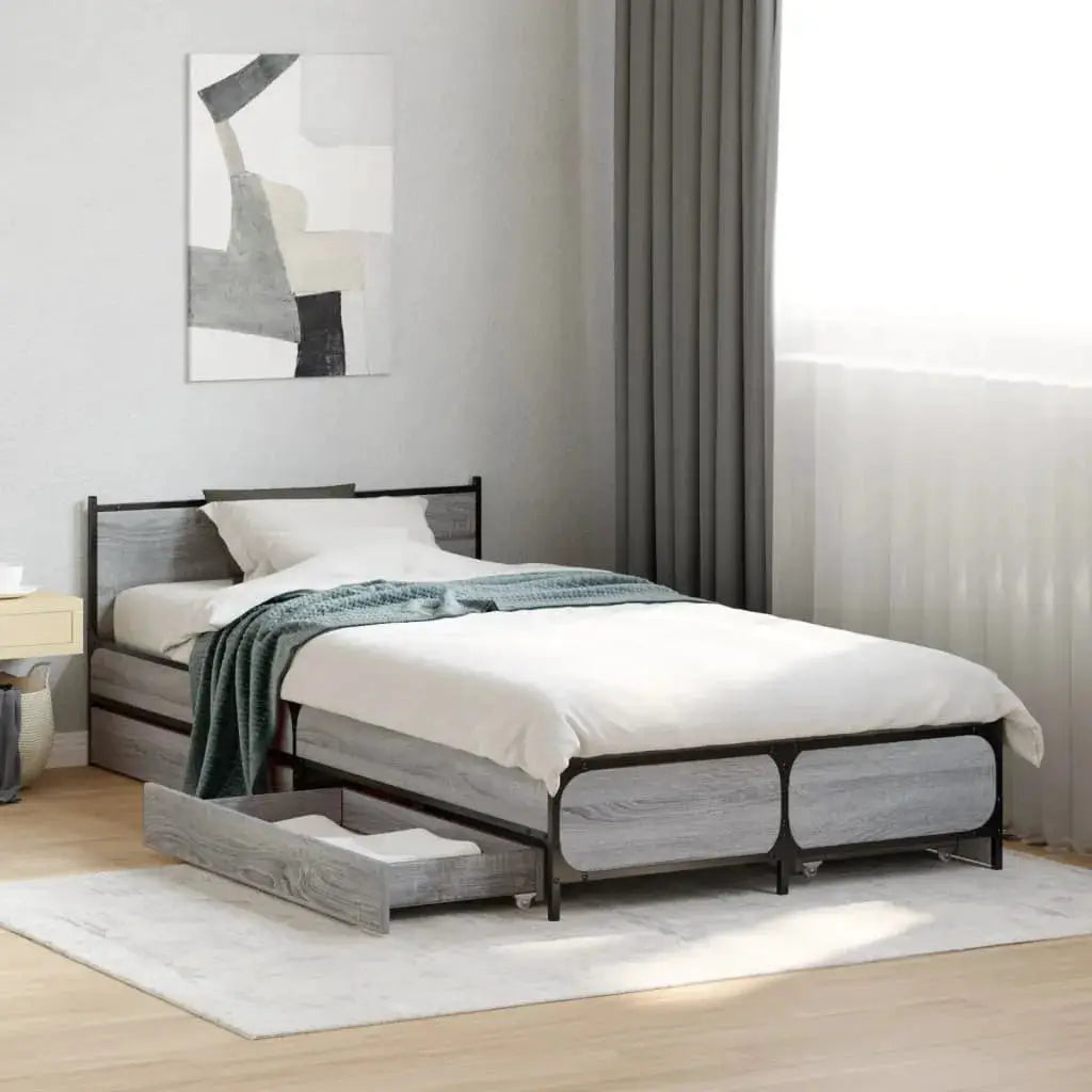 vidaXL Bed Frame with Drawers without Mattress Black 135x190 cm Double - from vidaXL