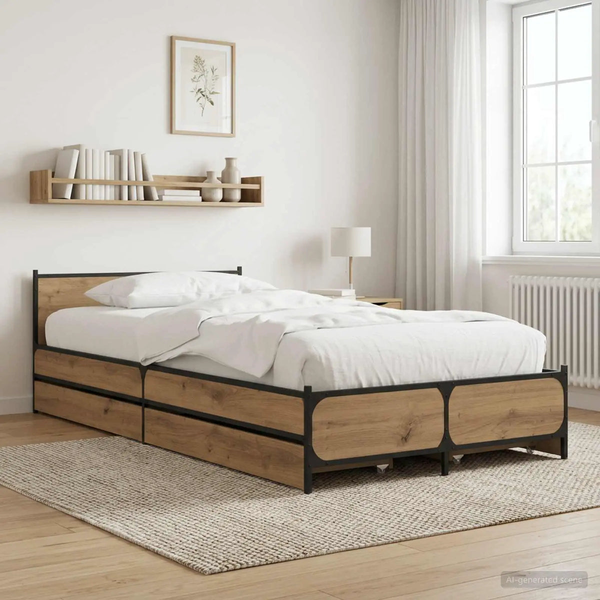 vidaXL Bed Frame with Drawers without Mattress Black 135x190 cm Double - from vidaXL
