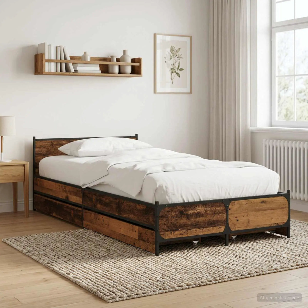 vidaXL Bed Frame with Drawers without Mattress Black 135x190 cm Double - from vidaXL