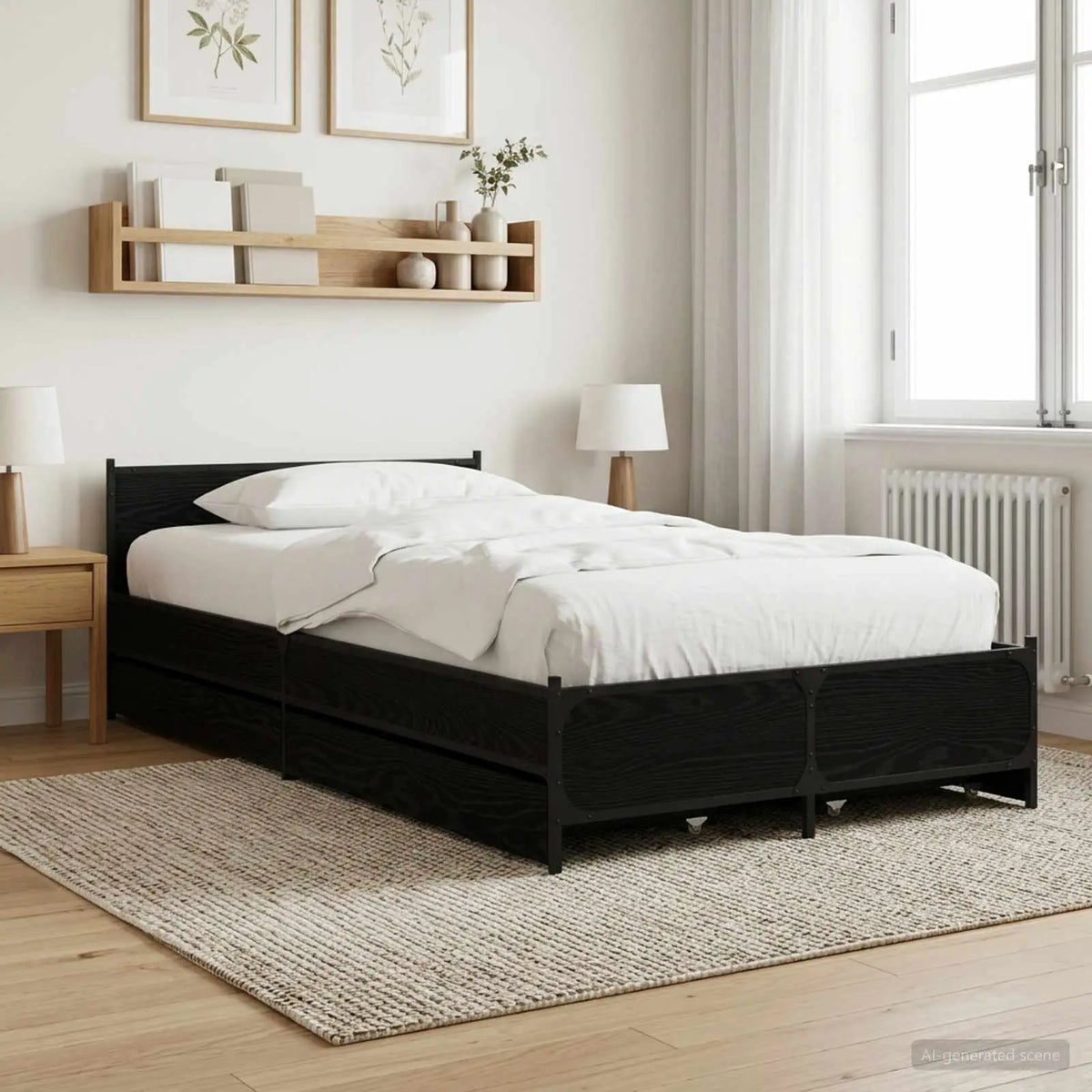 vidaXL Bed Frame with Drawers without Mattress Black 135x190 cm Double - from vidaXL