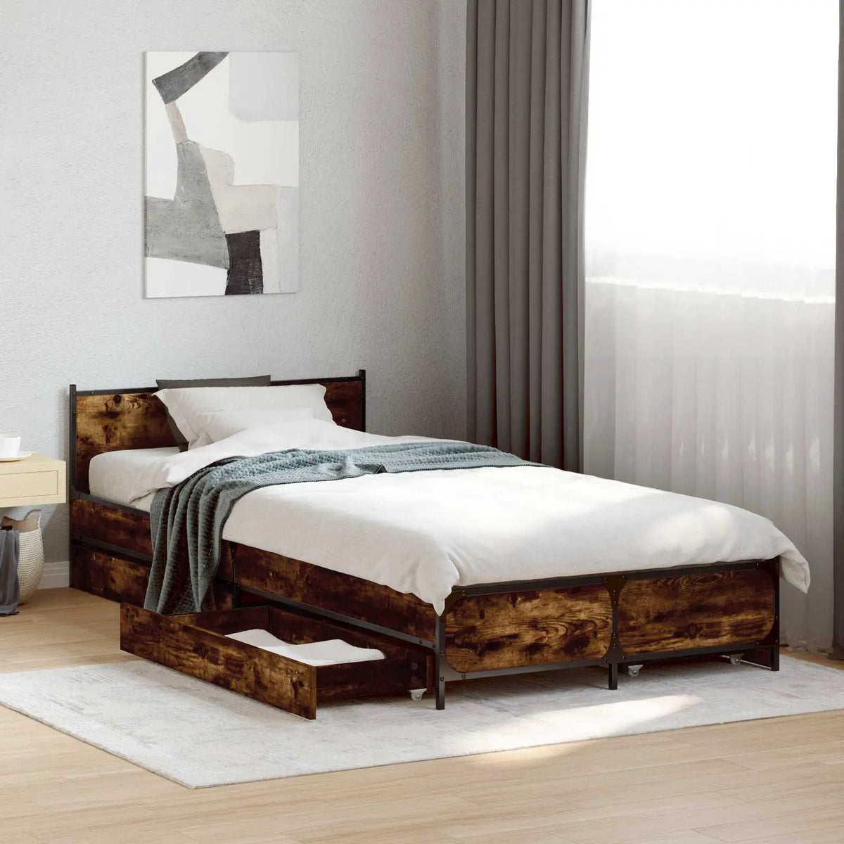 vidaXL Bed Frame with Drawers without Mattress Black 135x190 cm Double - from vidaXL