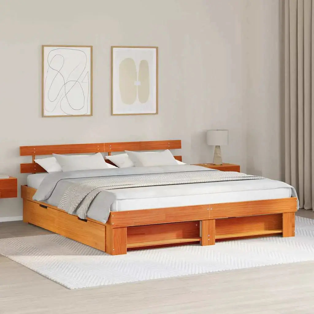 vidaXL Bed Frame with Headboard Natural 100 x 200 cm Solid Pine Wood - from vidaXL