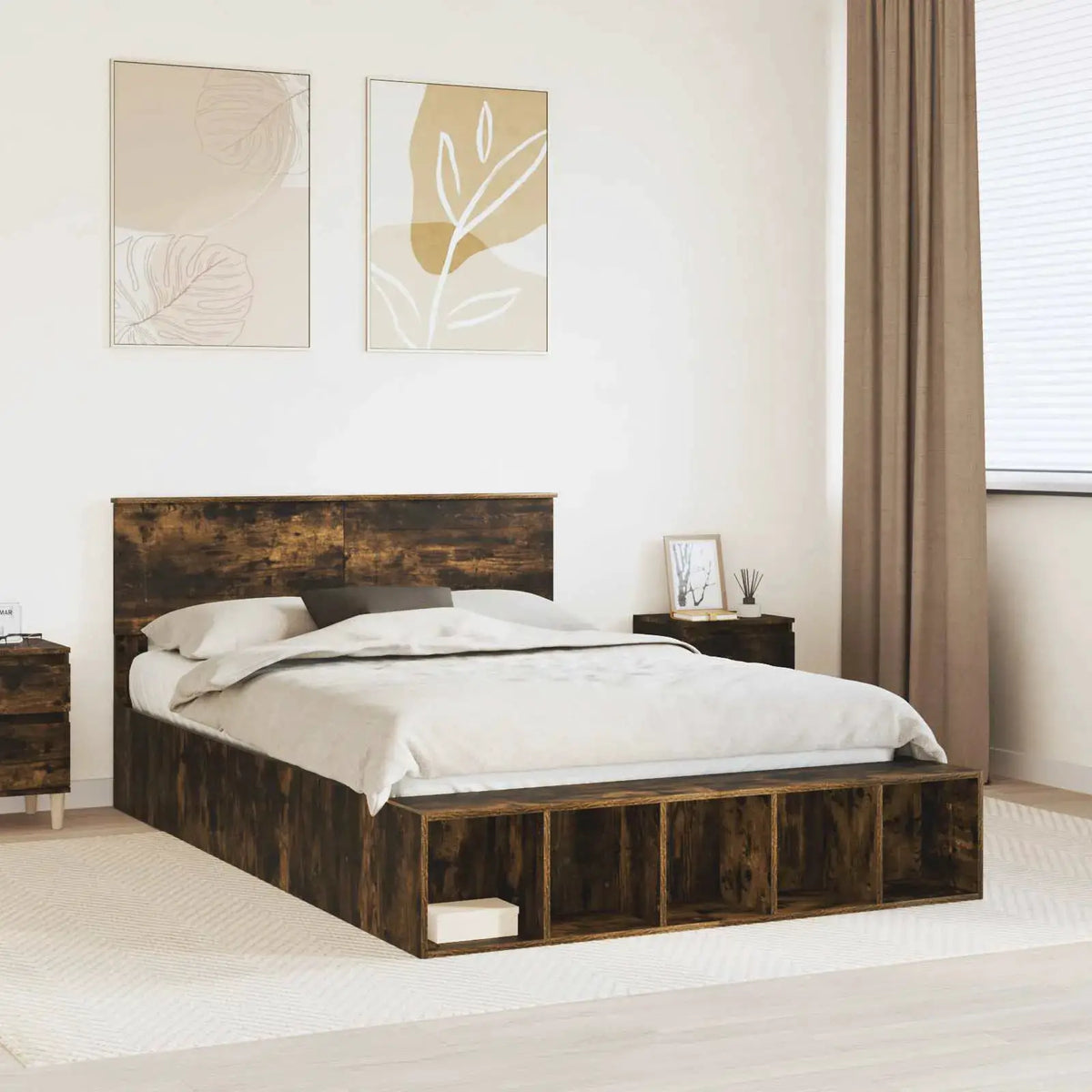 vidaXL Bed Frame with Shelf Grey Sonoma 200 x 200 cm Engineered Wood - from vidaXL