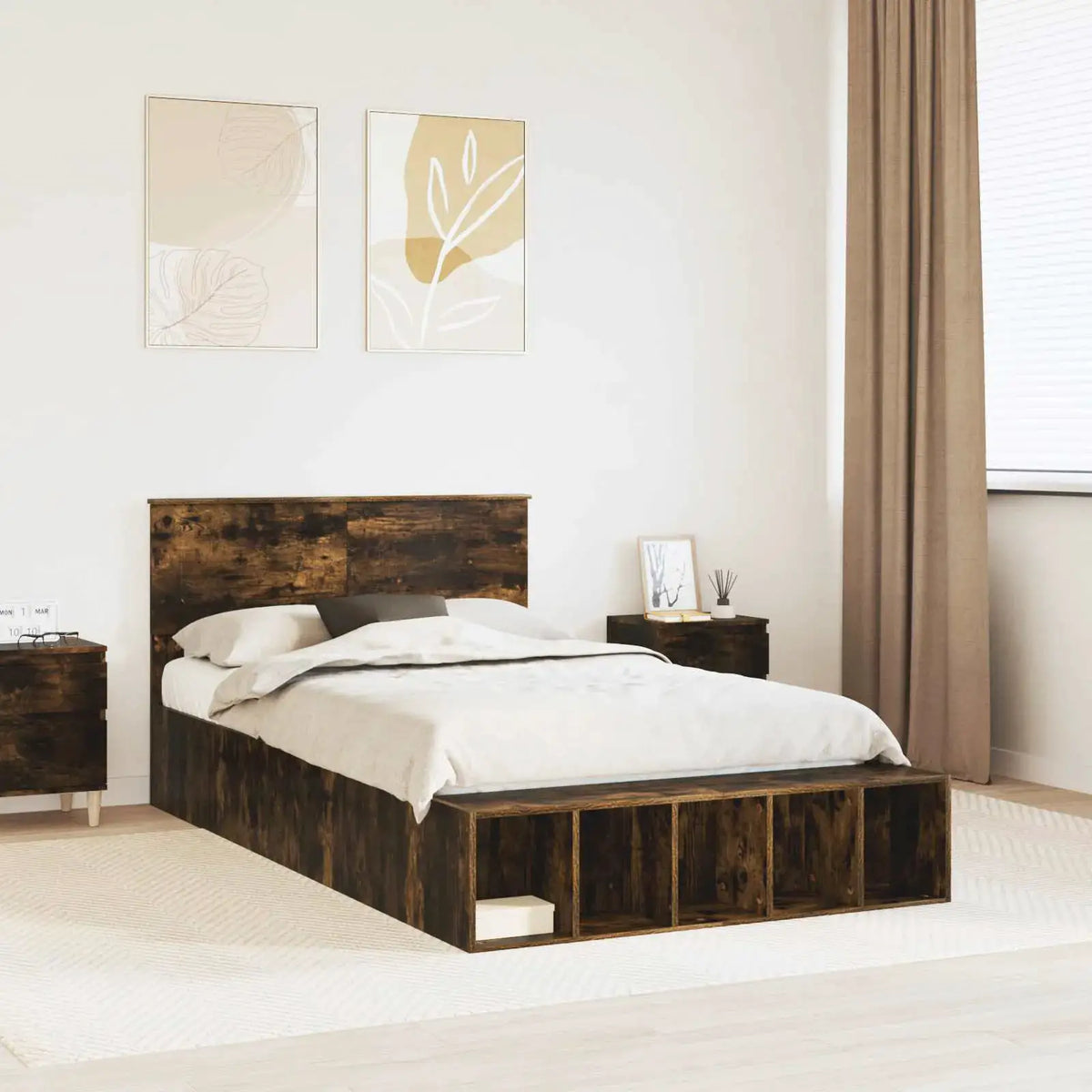 vidaXL Bed Frame with Shelf Grey Sonoma 200 x 200 cm Engineered Wood - from vidaXL