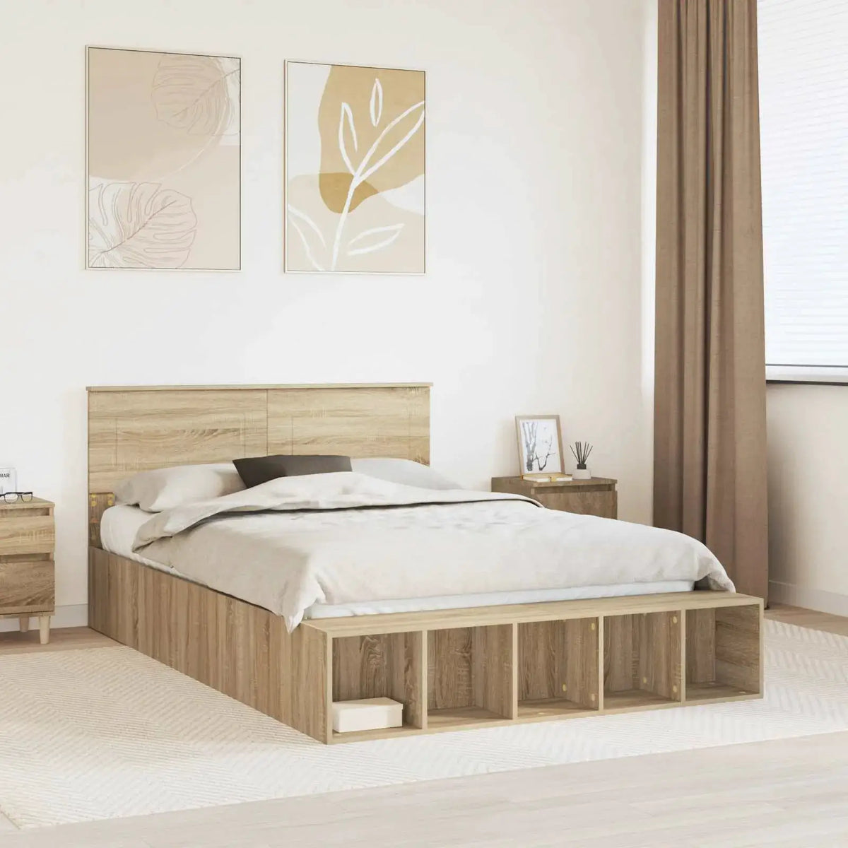 vidaXL Bed Frame with Shelf Grey Sonoma 200 x 200 cm Engineered Wood - from vidaXL
