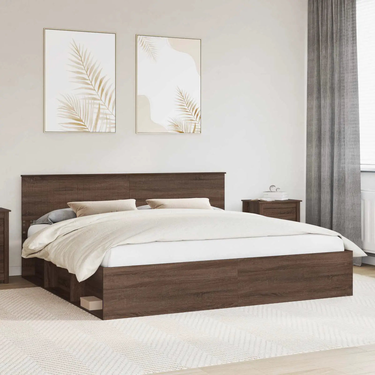 vidaXL Bed Frame with Headboard White 200 x 200 cm Solid Pine Wood - from vidaXL
