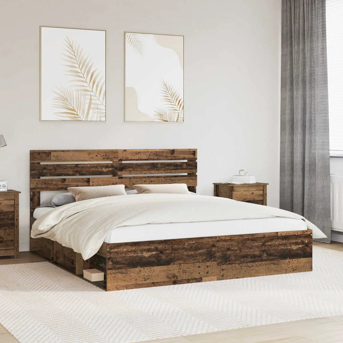 vidaXL Bed Frame with Headboard White 200 x 200 cm Solid Pine Wood - from vidaXL